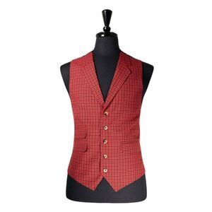 Mens 42R Wool Vest Red Green Blue Check Waistcoat Preppy Casual Formal Party